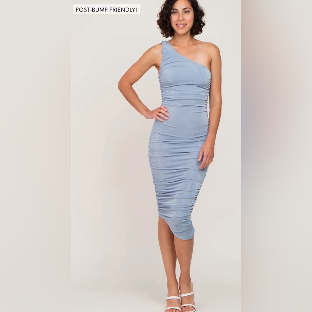 Pinkblush ruched bodycon one shoulder asymmetrical midi dress nwot - Picture 4 of 5